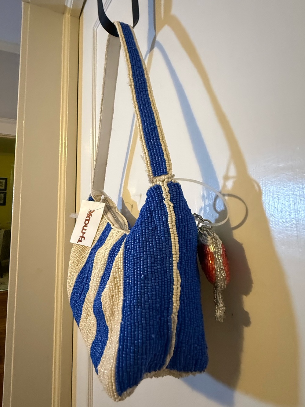 T.J.Maxx Blue & White Cocktail, Striped Beaded Mini Shoulder Bag - Picture 6 of 10